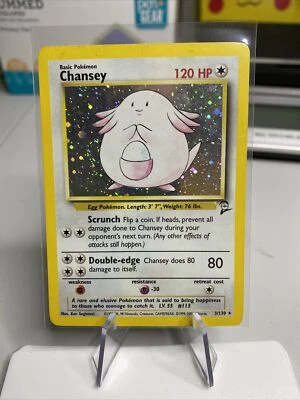 Chansey 3/130 Holo Rare Base Set 2 Pokemon Card WOTC with SWIRL LP - Image 1 of 4