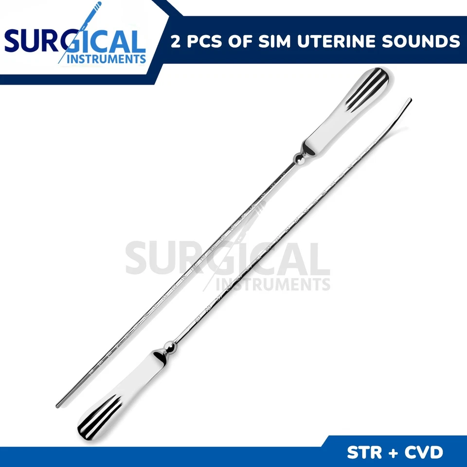 2 Pcs of Sim Uterine Sounds Straight & Curved Gynecology Surgical German Grade - Image 1 of 4
