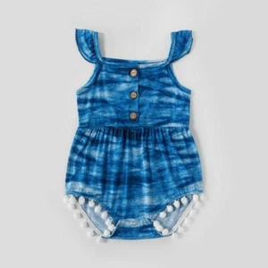 Newborn Baby Infant Girl's Blue & White Tie Dye Look Bodysuit Romper NWT 0-3M - Picture 1 of 4