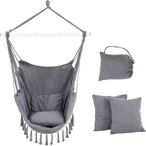 Hängesessel Hängestuhl Hängeschaukel Hängekorb Hängesitz mit 2 Kissen Balkon - Bild 1 von 11