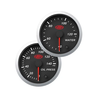 SAAS 52mm Water Temperature Gauge 40-120 + Oil Pressure 0-140  Street 2" Black - Image 1 of 4