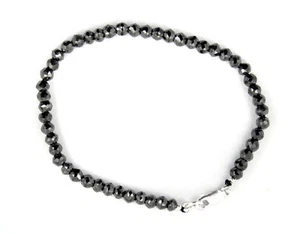 Black Diamond Beads Bracelet with 925 Silver Clasp IGL Certified 4 mm Stone AAA  - Picture 1 of 4