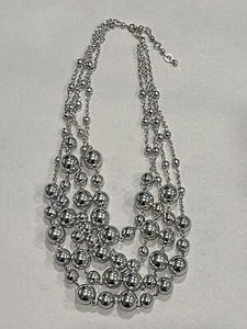 Rhodium Plated Multi Layered Graduated Hollow Ball Bead Statement Necklace - Picture 1 of 8