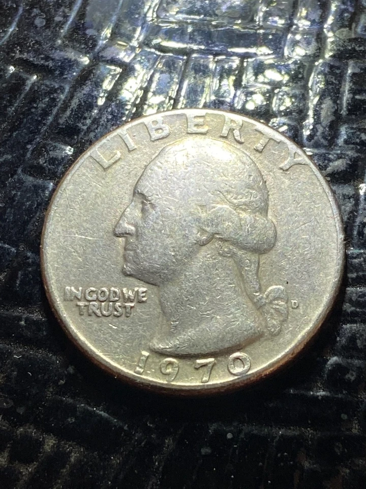 Moneda de error de cuarto D de cobre de Estados Unidos 1970 Liberty Letters on the Rim Foto 1 de 4