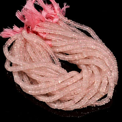 Natural Rose Quartz Gemstone Rondell Shape Smooth Beads 5X5X2mm Strand 8" EB366 - Image 1 of 2