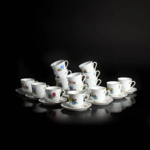 Porcelana Royal Copenhagen 15 tazas + UT alrededor de 1900 pintado a mano flor de colores oro - Imagen 1 de 10