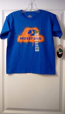  Mossy Oak Boy's Short Sleeve T-Shirt Blue 100% Cotton Licensed Product- Small  - Image 1 of 4