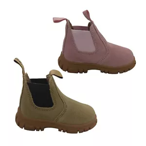 Grosby Ranch Suede Toddler Kids Boots Leather Upper Pull on Tabs Elastic Panels - Picture 1 of 20