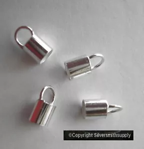 4 Sterling silver necklace cord ends 3mm dia 7mm overall length 4mm loop SSC018 - Picture 1 of 5