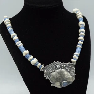 Collana Vintage Cathleen McLain Brutalista Argento Sterling Opale Perline 24-28" Adj. - Foto 1 di 11