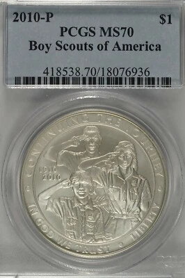 2010 P Boy Scouts of America Commemorative Silver Dollar PCGS MS70 - Image 1 of 3