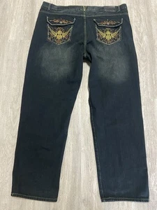 Y2K Baggy Wide Leg Jeans ROADBLOCK Mens Size 46x34 Big & Tall Hip Hop Streetwear - Picture 1 of 22