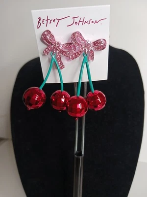 NUEVO Pendientes colgantes Betsey Johnson disco imitación piedra cereza novia Foto 1 de 4