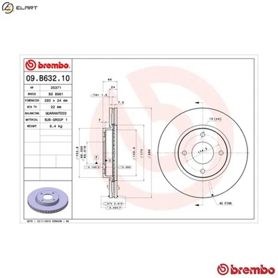 2x BRAKE DISC 09.B632.10 FOR NISSAN HR16DE 1.6L 4cyl TIIDA K9K278/270 1.5L 4cyl - Image 1 of 4