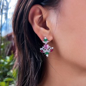 Special Design Silver Plated Cubic Zirconia Christmas Tree Dangle Drop Earrings - Foto 1 di 8