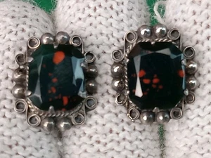 Vintage Sterling Blutstein Ohrringe mit Schraubverschluss - Bild 1 von 5