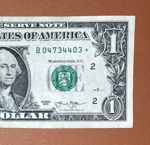 B 04734403 * : B Duplicate Star Note 2013 $1 One Dollar Bill - Picture 1 of 3