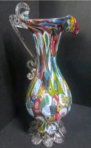 San Marco Murano Millefiori Cane Vintage Art Deco Glass Jug Vase VGC Ref#21 - Picture 1 of 19