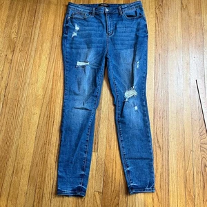 Judy Blue Jeans Womens 15 /32 Skinny Blue Ankle High Rise Rainbow Trim - Picture 1 of 12