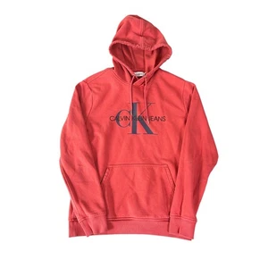 Calvin Klein Jeans Mens Coral CK Logo Pullover Hoodie Sweatshirt - Picture 1 of 7