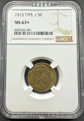 1913 TYPE 1 BUFFALO NICKEL NGC MS67+ 09XEI25 - Image 1 of 4