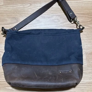 Blue Color LL Bean Waxed Canvas Crossbody Zipper Blue Canvas Boat And Tote - Picture 1 of 12