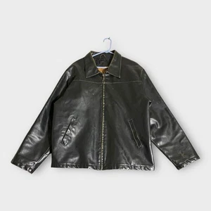 Leather Motorcycle Jacket Men’s XL Black Full Zip Faux Distressed Grunge Biker - Picture 1 of 12