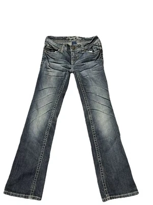 Pantalones de mezclilla elásticos acampanados brillantes lavados bigotes medianos talla 7 Foto 1 de 4