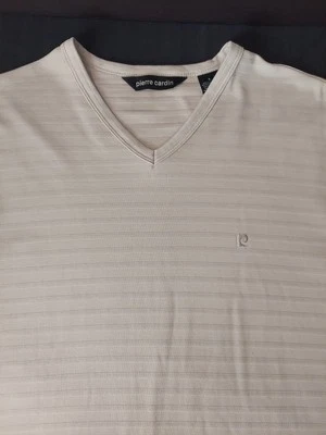 Camisa Pierre Cardin Manga Corta Cuello en V Para Hombre Grande Beige Rayas Foto 1 de 4