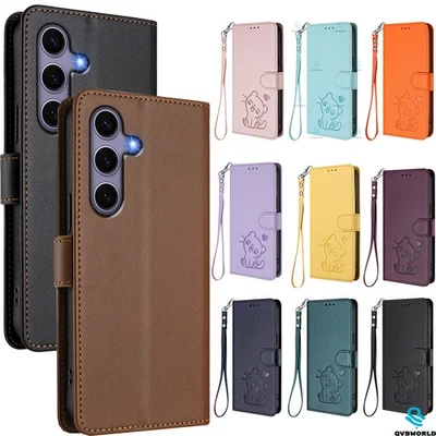 For Samsung S10 S9 J4 J6 Note 20 10 Heart Cat Embossed Wallet Case Phone Cover - Image 1 of 4