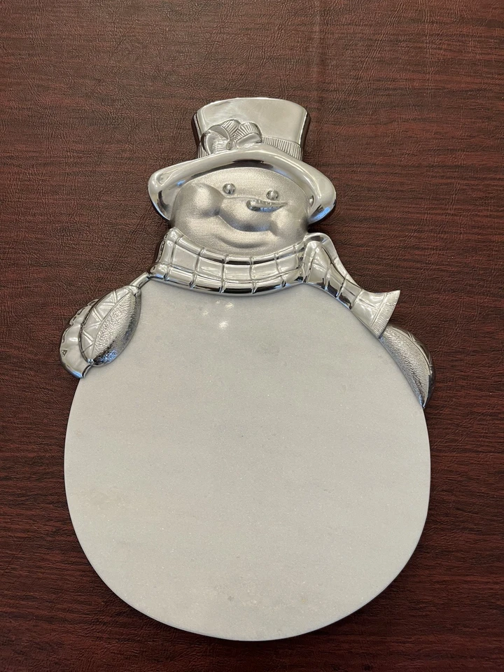 Lenox Yuletide Metal Serveware Snowman Cheeseboard Marble W Knife