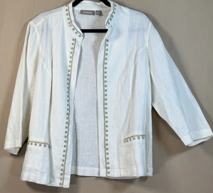 Women L (12) Jacket Linen Minimalist Lightweight Casual Embroidery - Picture 1 of 7