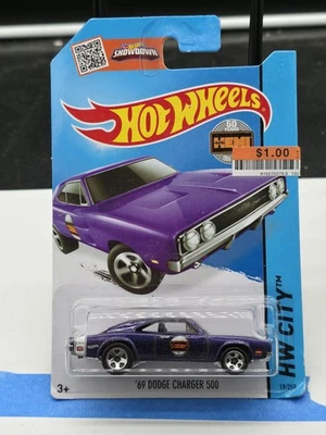 2014 Hot Wheels City Series '69 Dodge Charger 500 #19/250 - Purple - MOC - 1/64S - Image 1 of 2