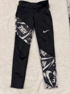 Nike Black Logo Dri Fit Leggings Sz Youth Small - Picture 1 of 6
