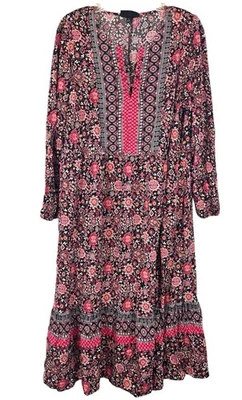 Lane Bryant Floral Maxi Dress Lace Up Neck Womens Plus Size 16 black pink boho - Image 1 of 4