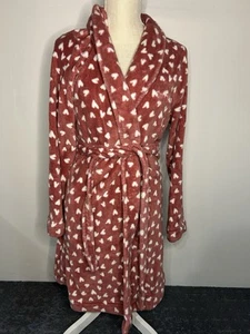 Calvin Klein Women's Sz XS/S Heart Printed Fluffy Fleece Short Robe Pink - Picture 1 of 8
