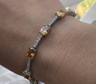 Gorgeous 11 Ct Created Chocolate Diamond Bracelet/ 7 1/2” 8”/ 18K W Gold/ Silver - Image 1 of 4