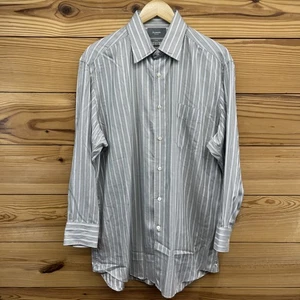 Faconnable Club Dress Shirt Mens 43 R 17 French Design Gray White Stripe LS B119 - Picture 1 of 13