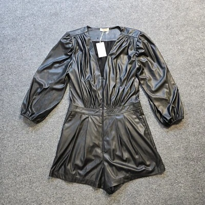 Mameluco Ramy Brook para mujer 8 negro imitación cuero vegano Ines manga abullonada cóctel Foto 1 de 4