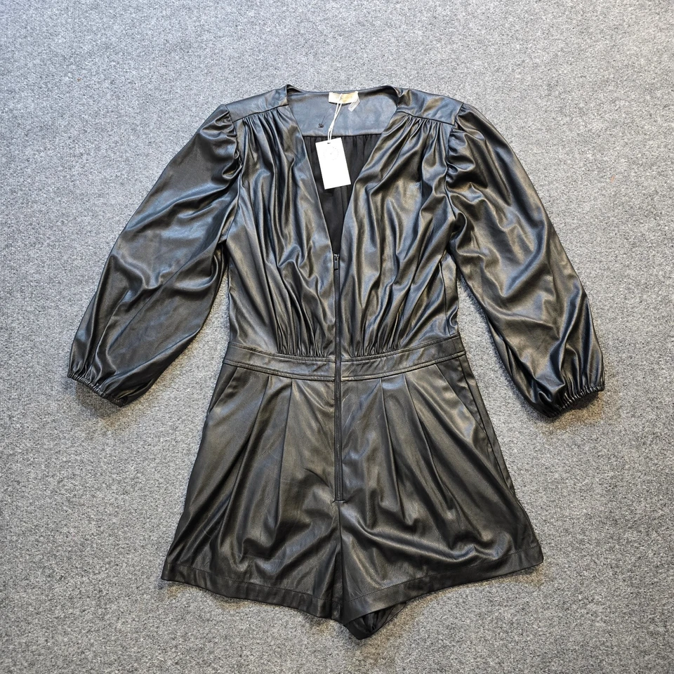 Mameluco Ramy Brook para mujer talla 8 negro cuero vegano Ines manga abullonada cóctel Foto 1 de 4