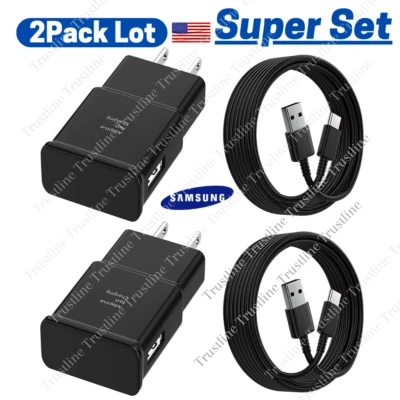2PACK Fast Charger Block Adaptive USB C Cable For Samsung Galaxy S22 S21 S20 S10 - Image 1 of 4