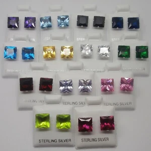 925 Sterling Silver Square Birthstone Colour CZ Diamante Stud Earrings UK SELLER - Picture 1 of 5