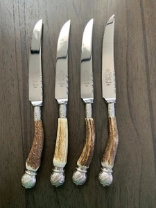 4 Sheffield Cutlery Steak Knife Stag Antler Handle Stainless Steel Limited Ed. - Picture 1 of 4