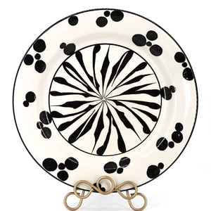Evandale Porcelain Hand Painted Platter Black & White Stylized Flower & Dots LG - Picture 1 of 3