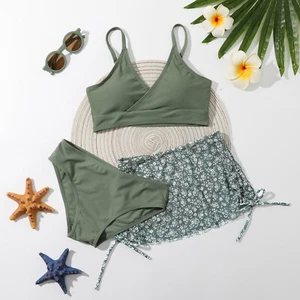3pcs Kids Girls Swimsuit Summer Beachwear Swimming Tankini Set w/Cover up - Picture 1 of 17
