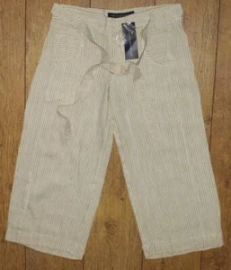 Nuevo con etiquetas pantalones para mujer French Connection lino a rayas 3/4 + cinturón talla 10 precio de venta sugerido por el fabricante £ 75 - Imagen 1 de 3
