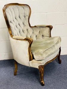 Vintage Victorian French Provincial Blue Tufted Parlor Chair - Picture 1 of 11