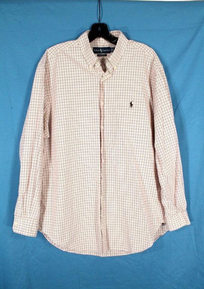 Camisa social RALPH LAUREN POLO marrom/laranja xadrez com botões CLASSIC FIT tamanho 16.5 - Imagem 1 de 4