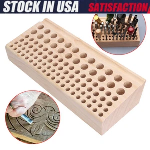 98 Slots Leather DIY Craft Wood Tool Wooden Rack Stamp Holder Organizer New - Picture 1 of 13