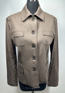 Elie Tahari Women’s Size M Linen Blend Jacket Pocket Button Brown - Picture 1 of 21